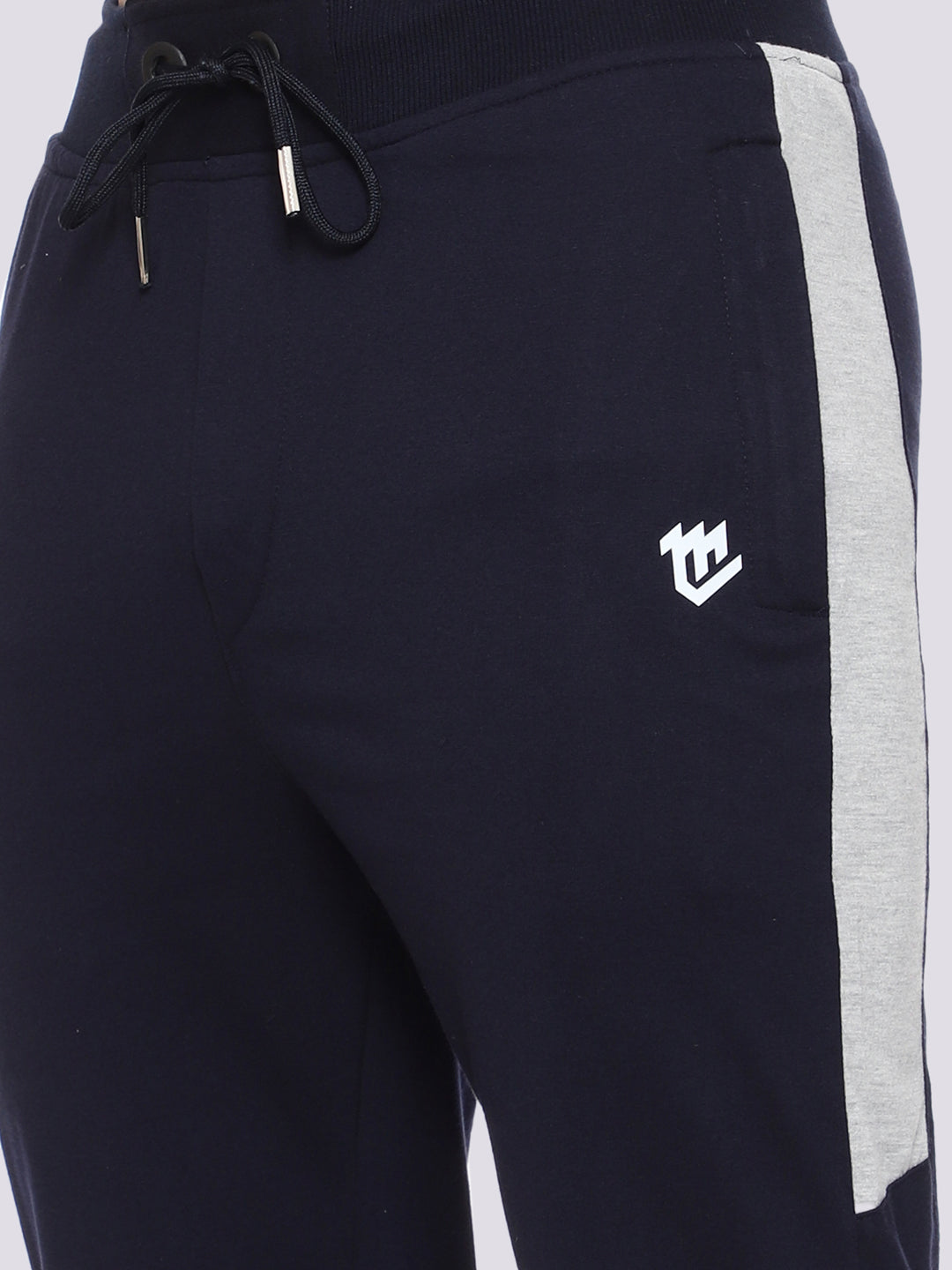 Blue Color-Blocked Cotton Track Pant for Men.