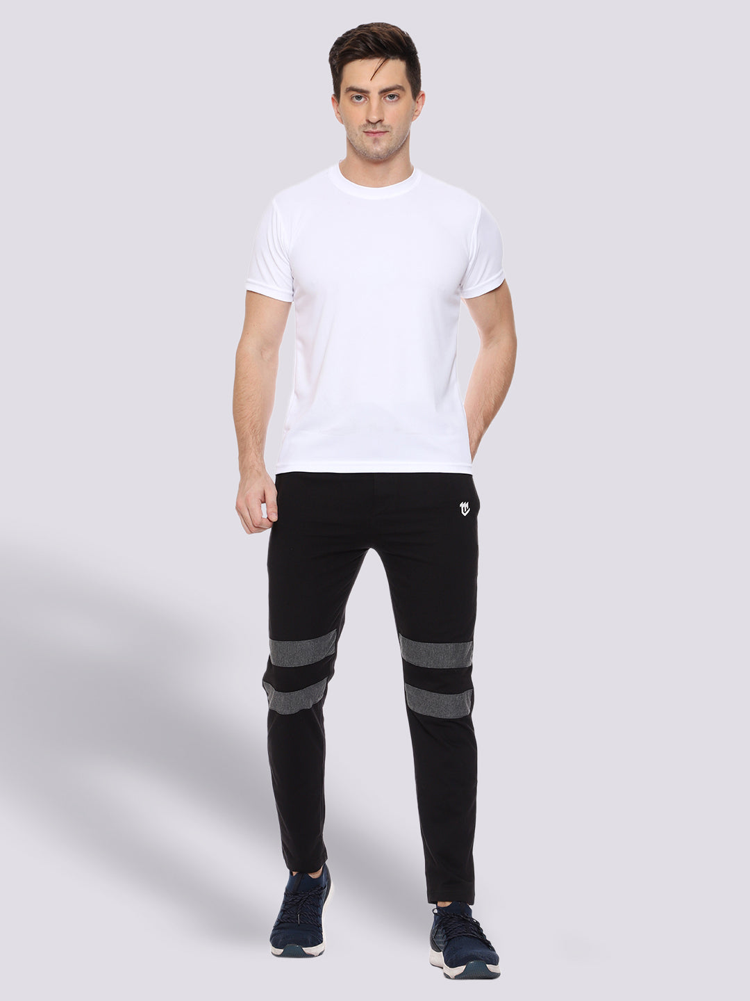 Black Front Stripe Cotton Track Pant for Men
