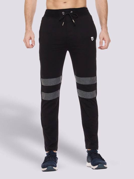 Black Front Stripe Cotton Track Pant for Men