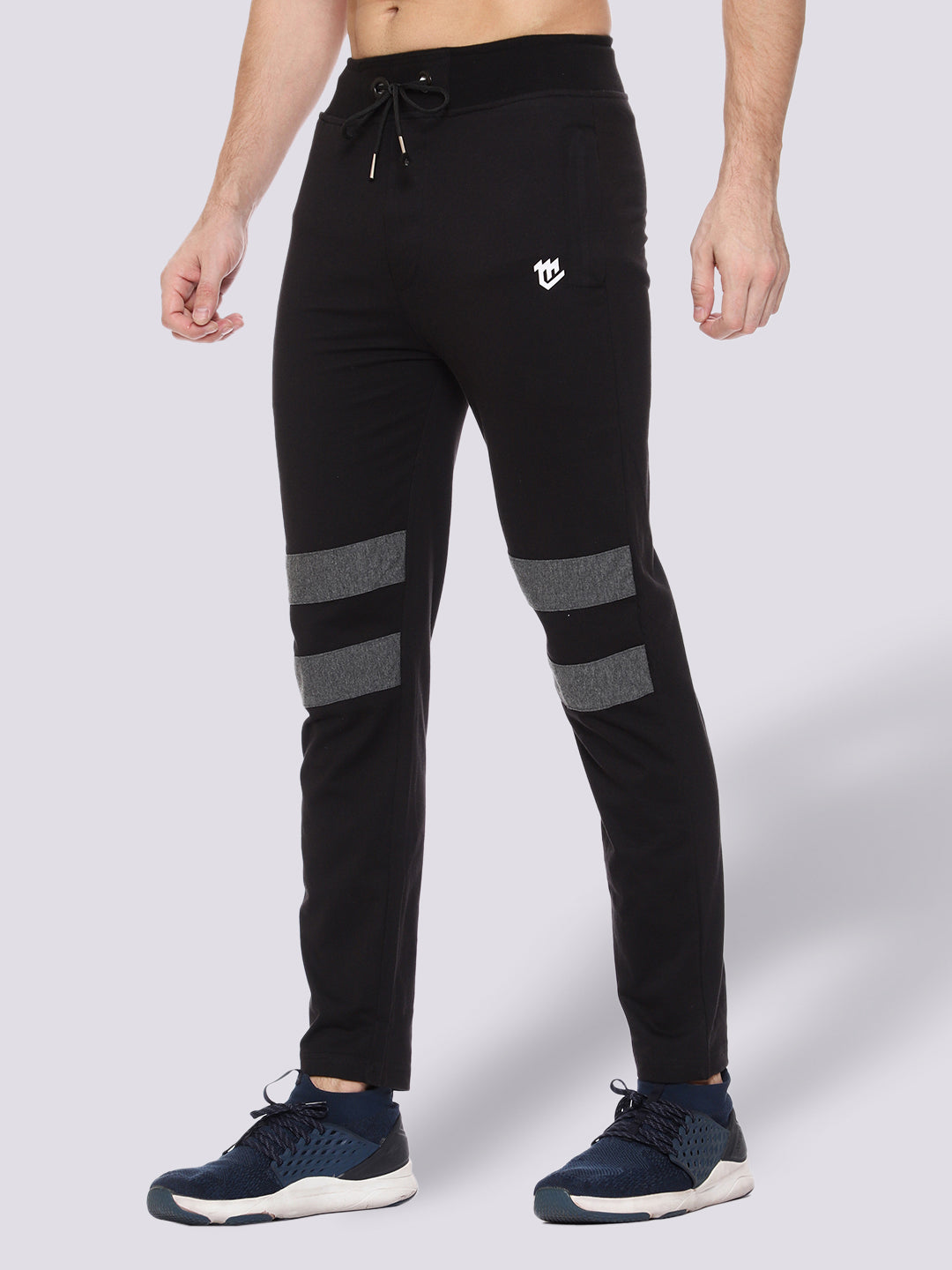 Black Front Stripe Cotton Track Pant for Men