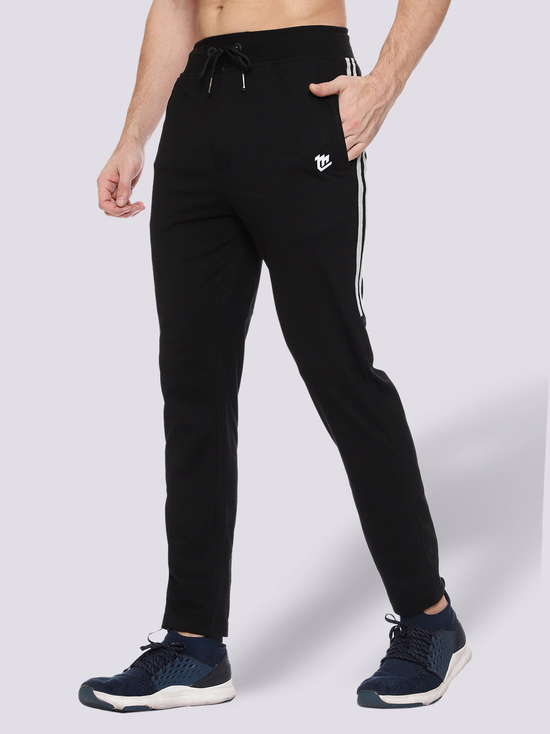 Side Stripe Black Cotton Track Pant for Men