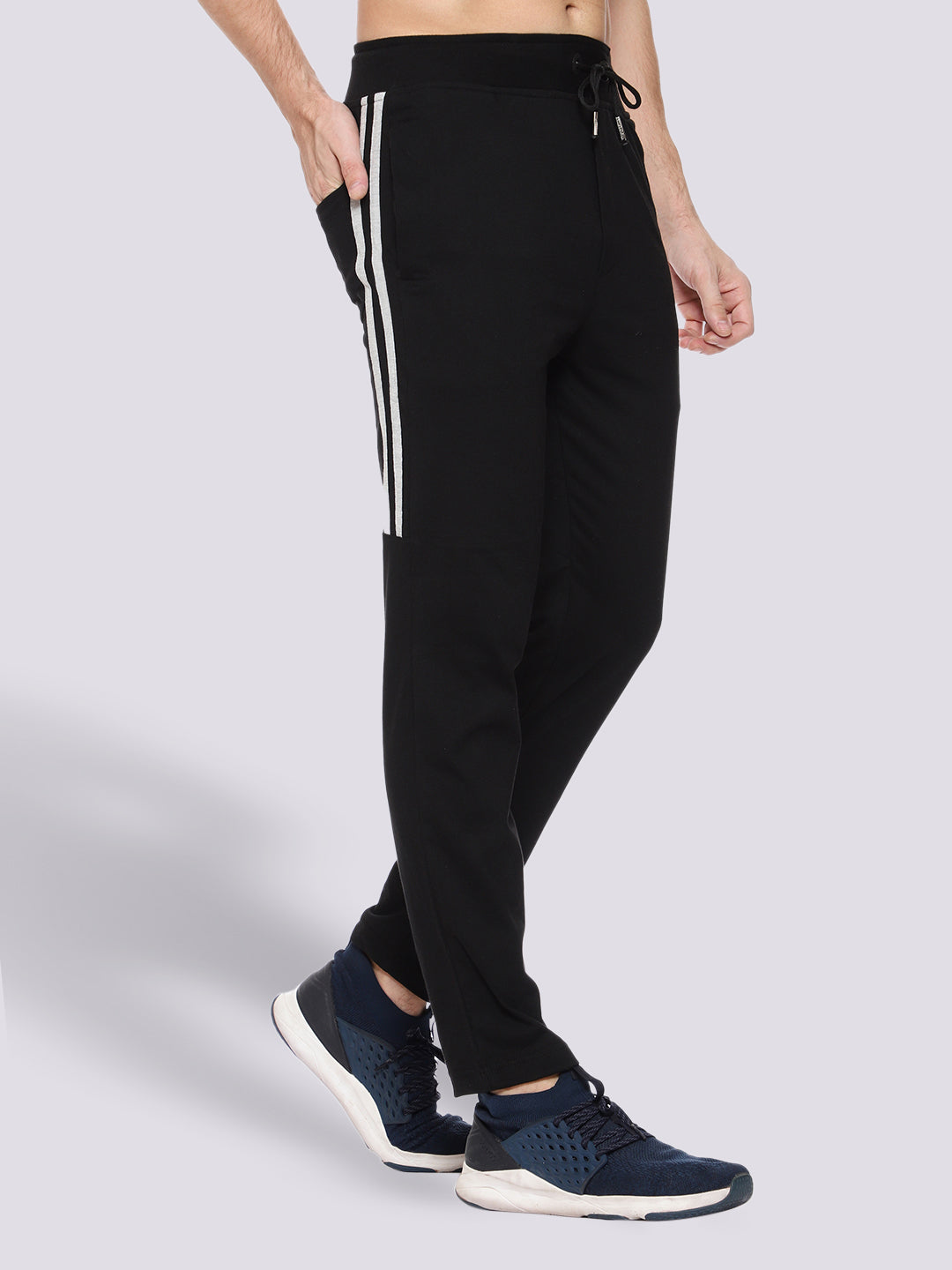 Side Stripe Black Cotton Track Pant for Men