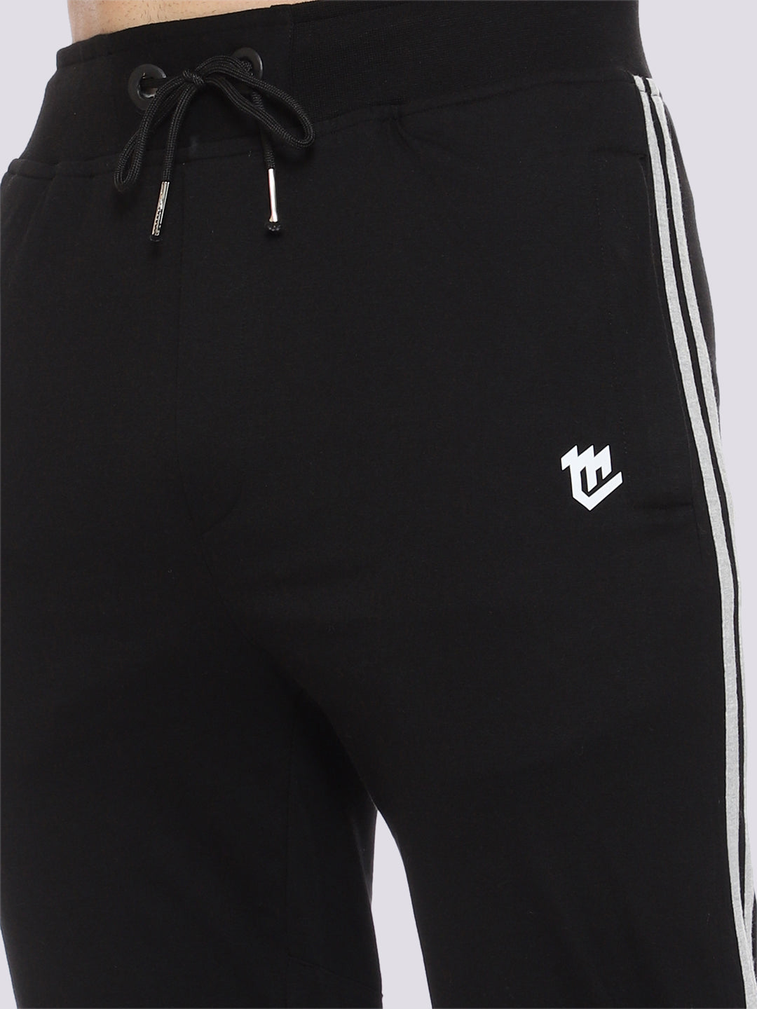 Side Stripe Black Cotton Track Pant for Men