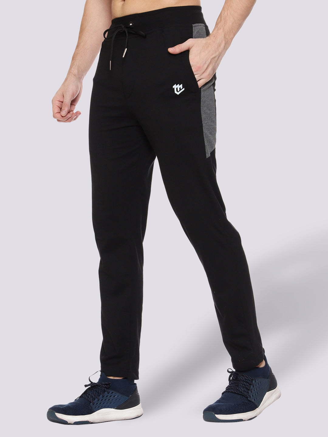 Black Color-Blocked Cotton Track Pant for Men.