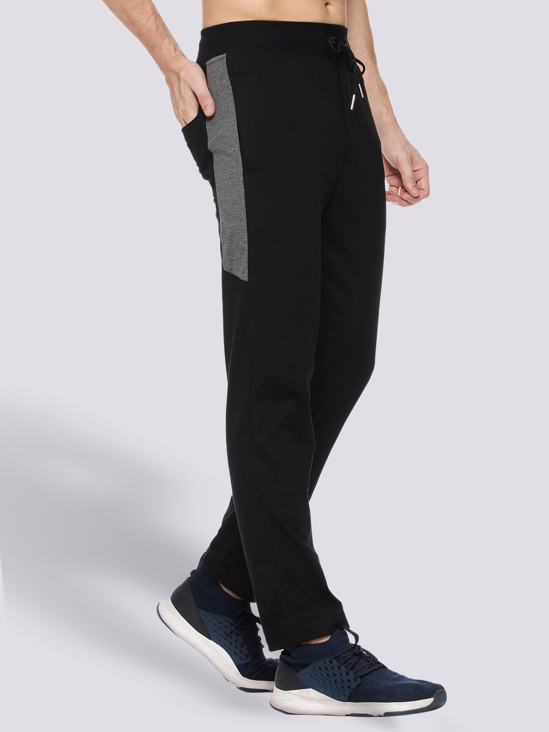 Black Color-Blocked Cotton Track Pant for Men.