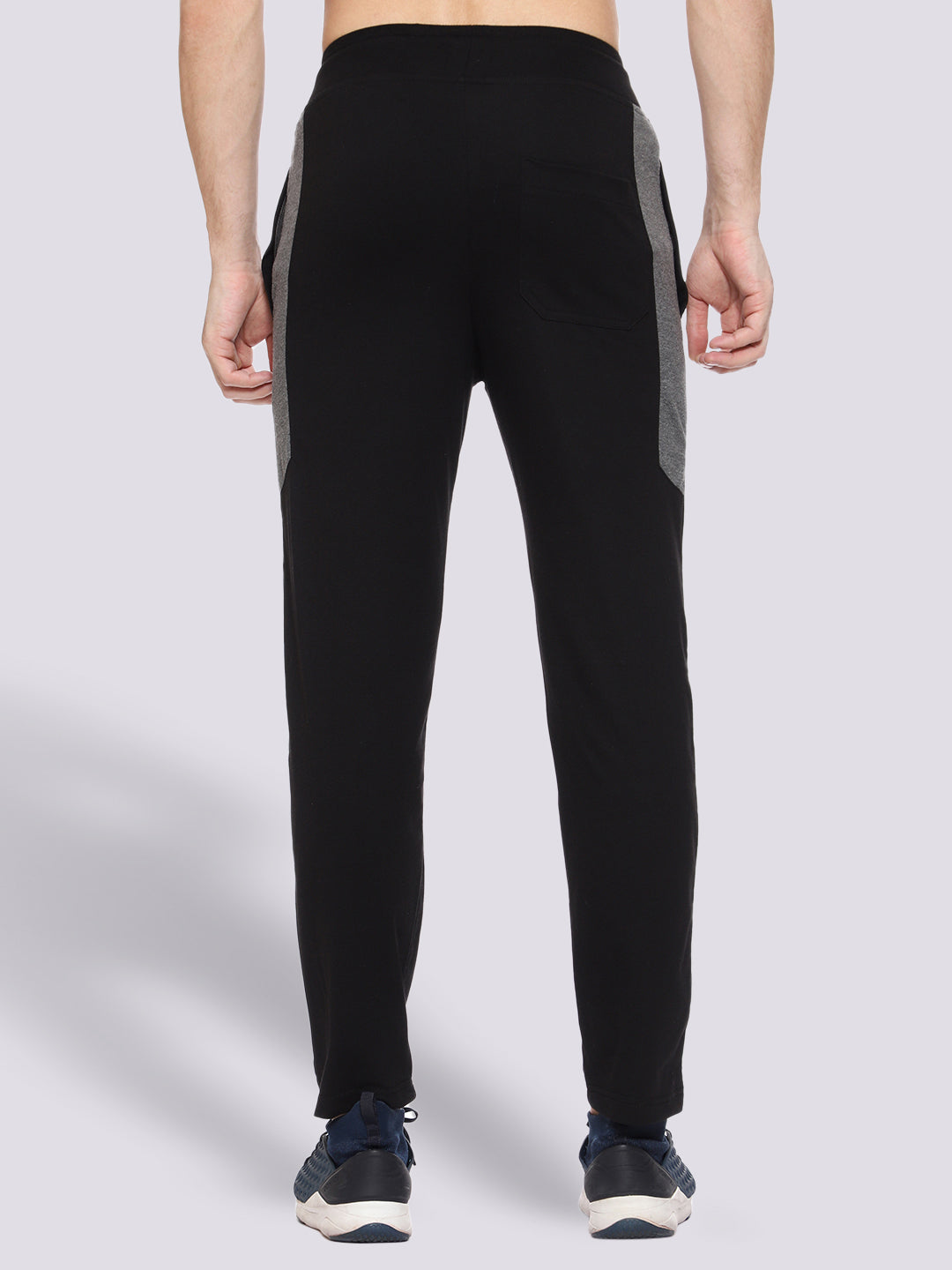 Black Color-Blocked Cotton Track Pant for Men.