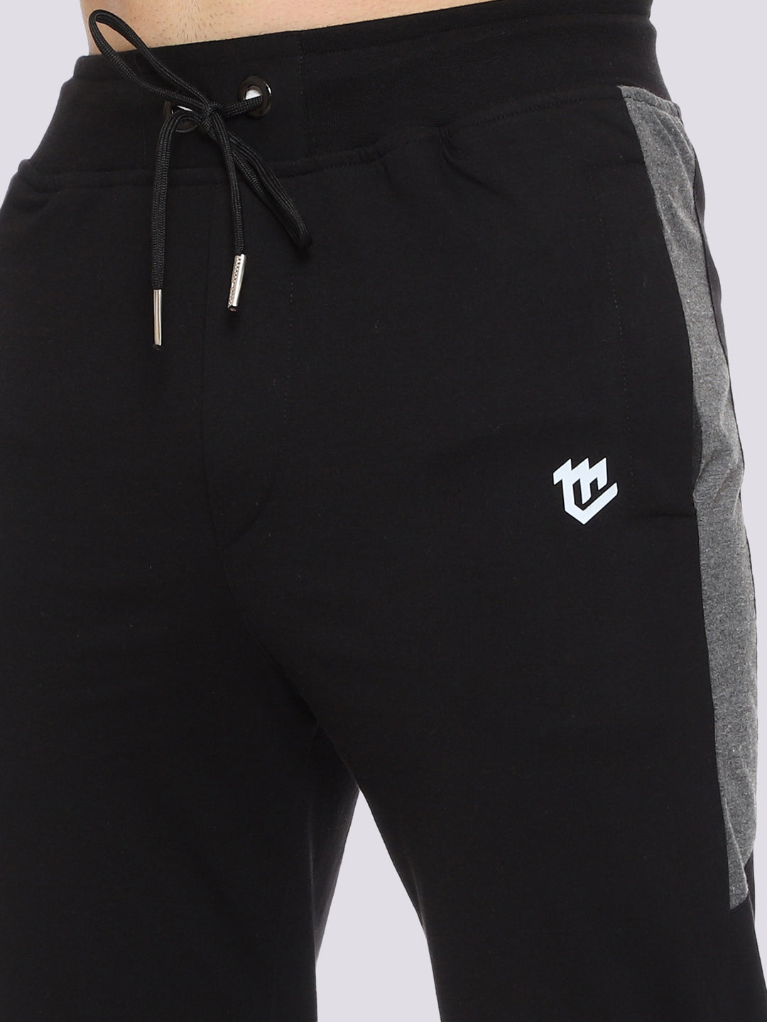 Black Color-Blocked Cotton Track Pant for Men.