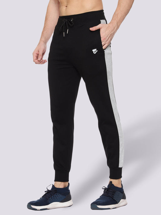 Side Stripe Black Cotton Track Pant for Men.