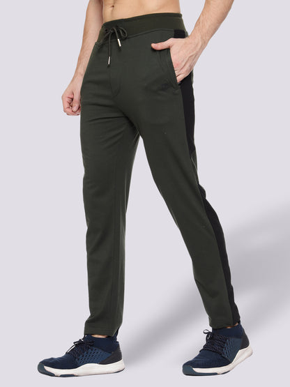 Olive Green Side Stripe Cotton Track Pant for Men