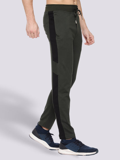 Olive Green Side Stripe Cotton Track Pant for Men