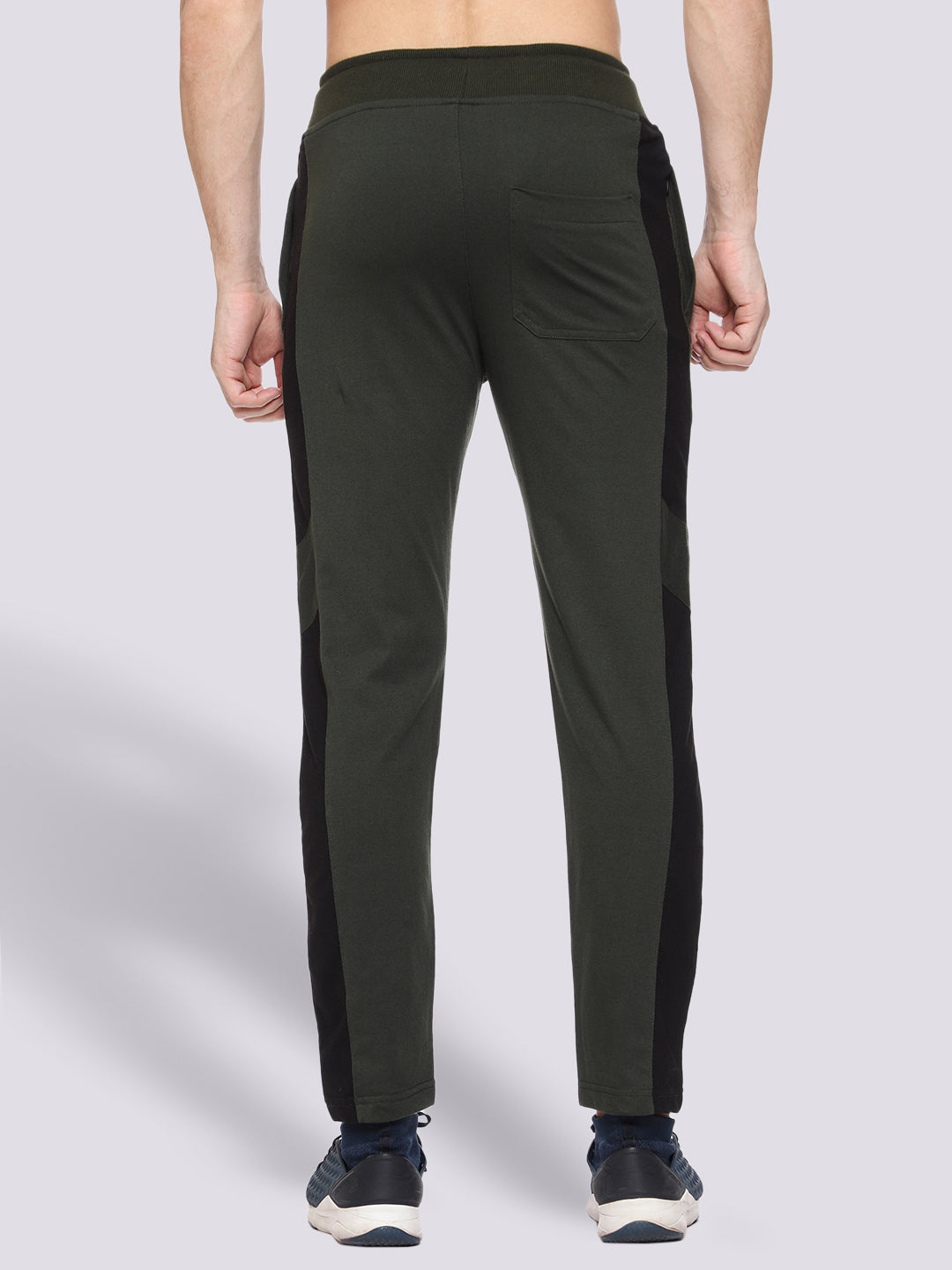 Olive Green Side Stripe Cotton Track Pant for Men