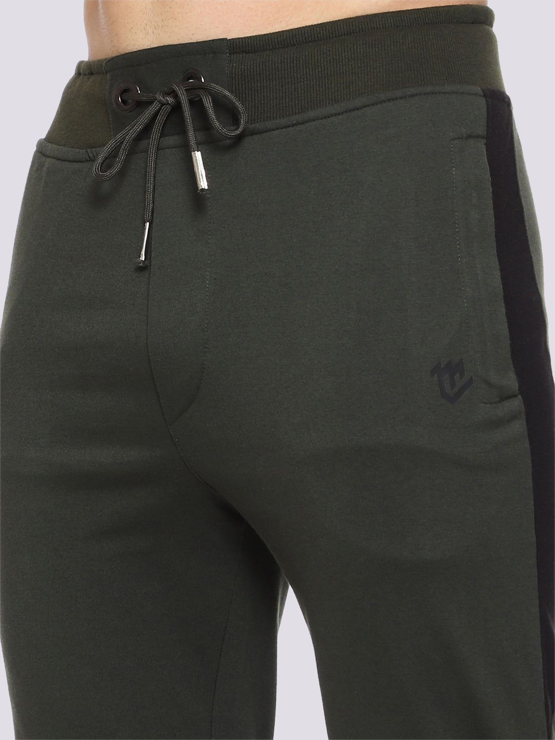 Olive Green Side Stripe Cotton Track Pant for Men