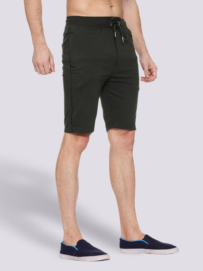 Side Piping Olive Green Shorts For Men