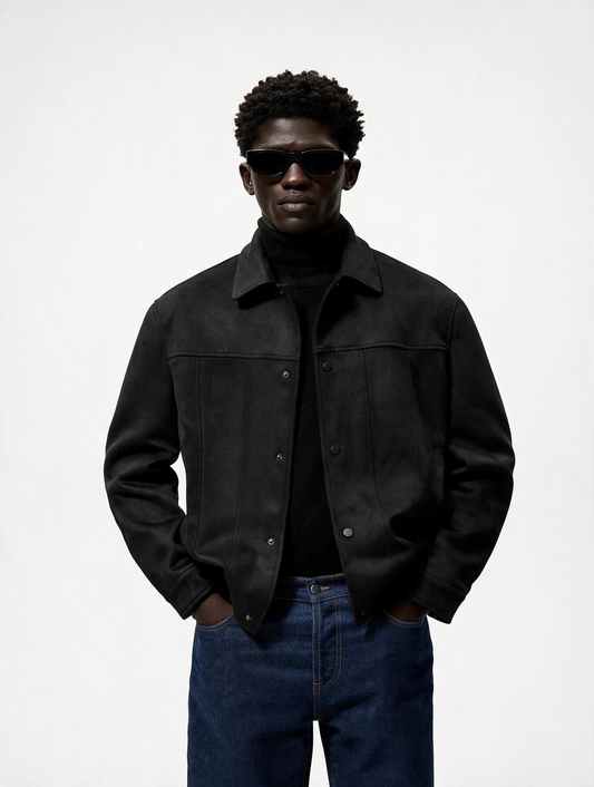 Suede Snap Jacket (Black)