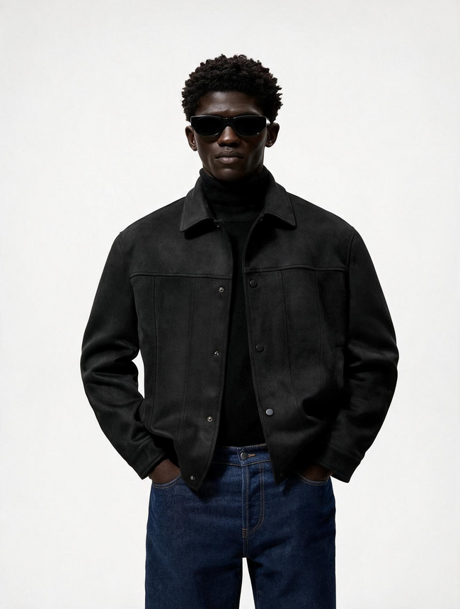 Suede Snap Jacket (Black)