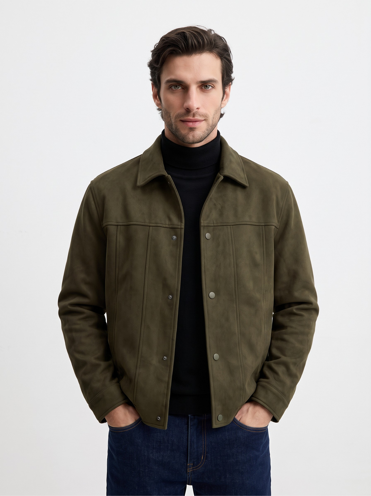 Suede Snap Jacket (Olive)