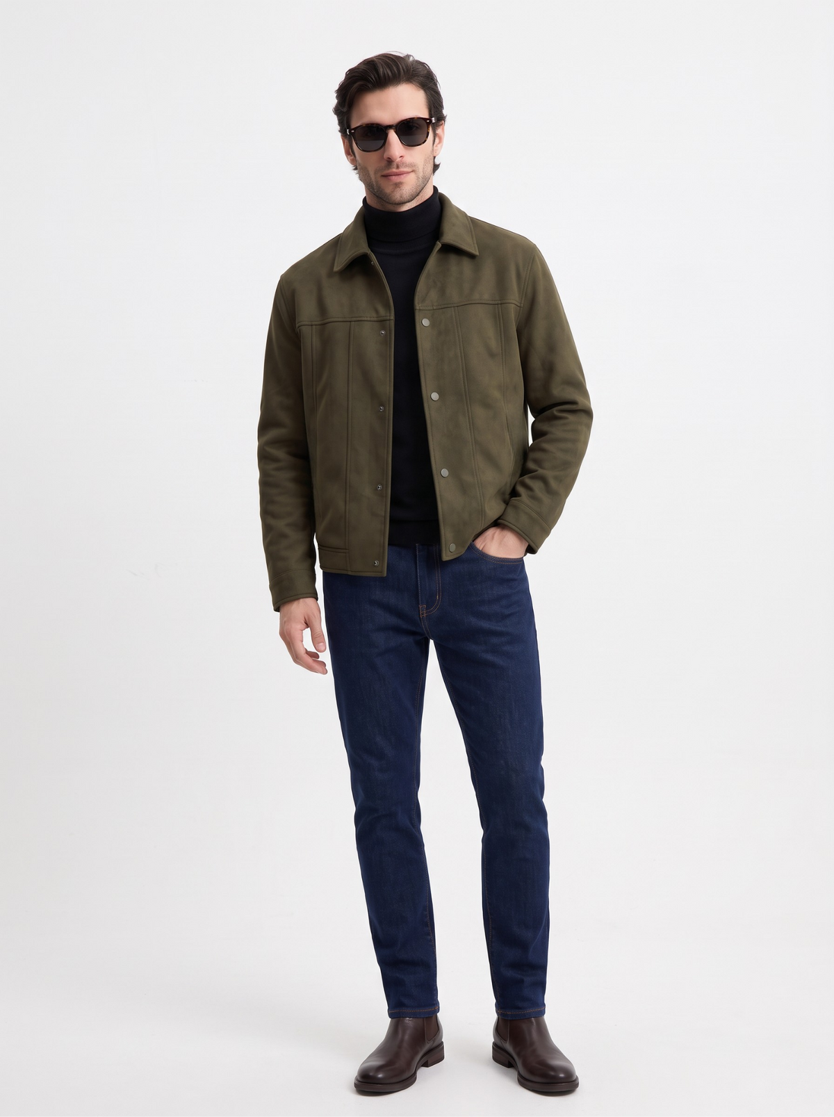 Suede Snap Jacket (Olive)