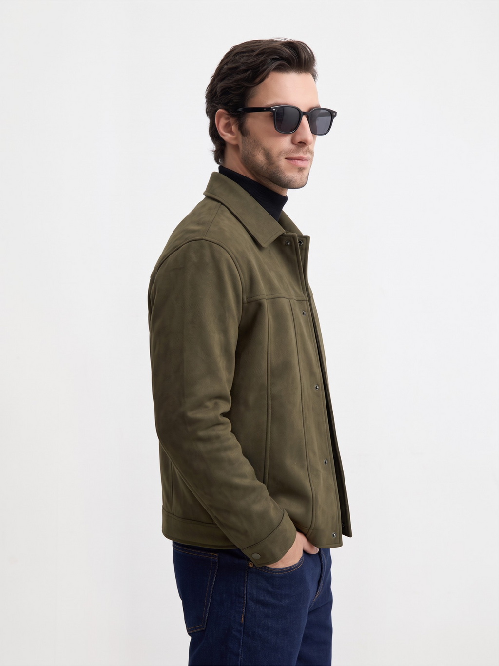 Suede Snap Jacket (Olive)