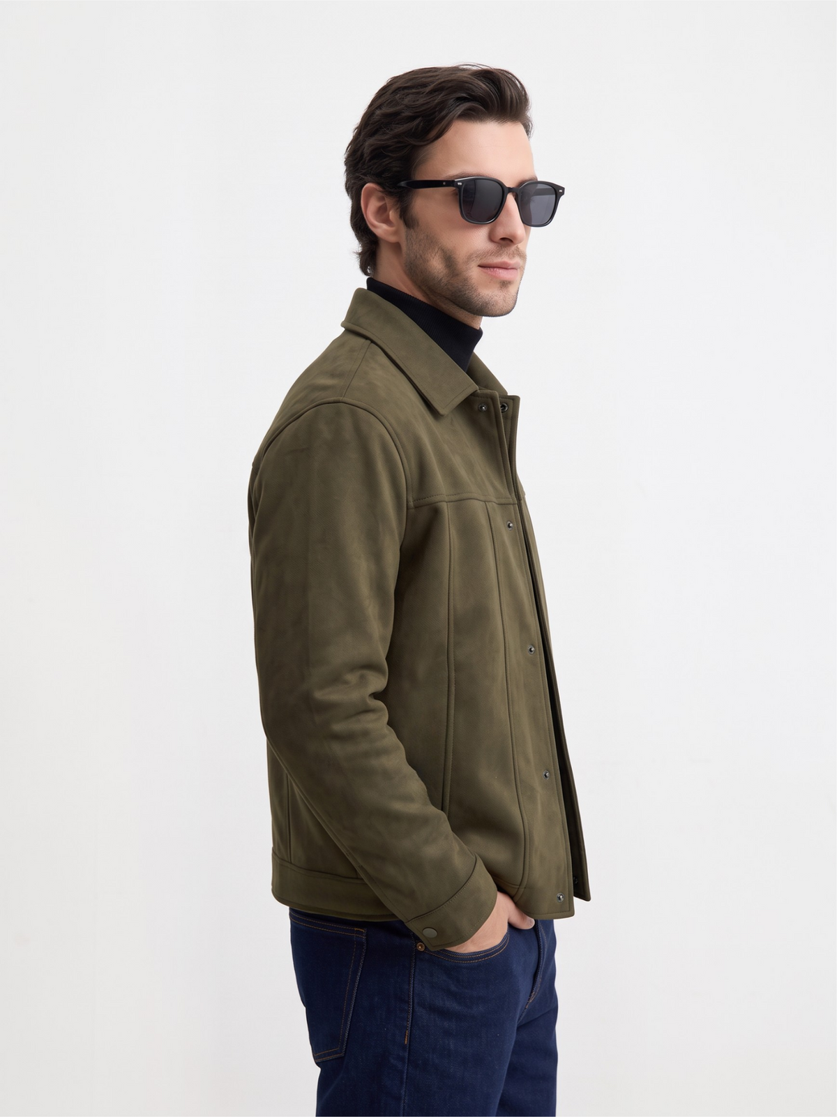 Suede Snap Jacket (Olive)
