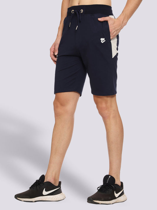 Navy Blue Color-Blocked Shorts For Men