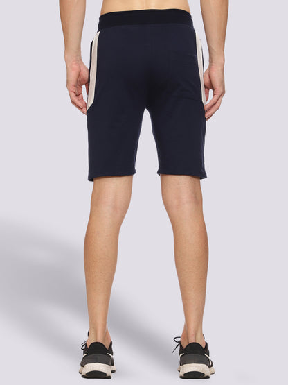 Navy Blue Color-Blocked Shorts For Men