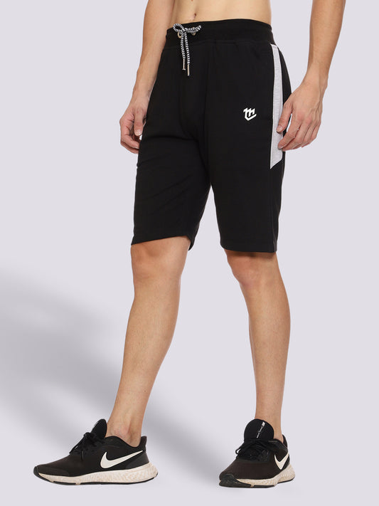 Black Color-Blocked Shorts For Men