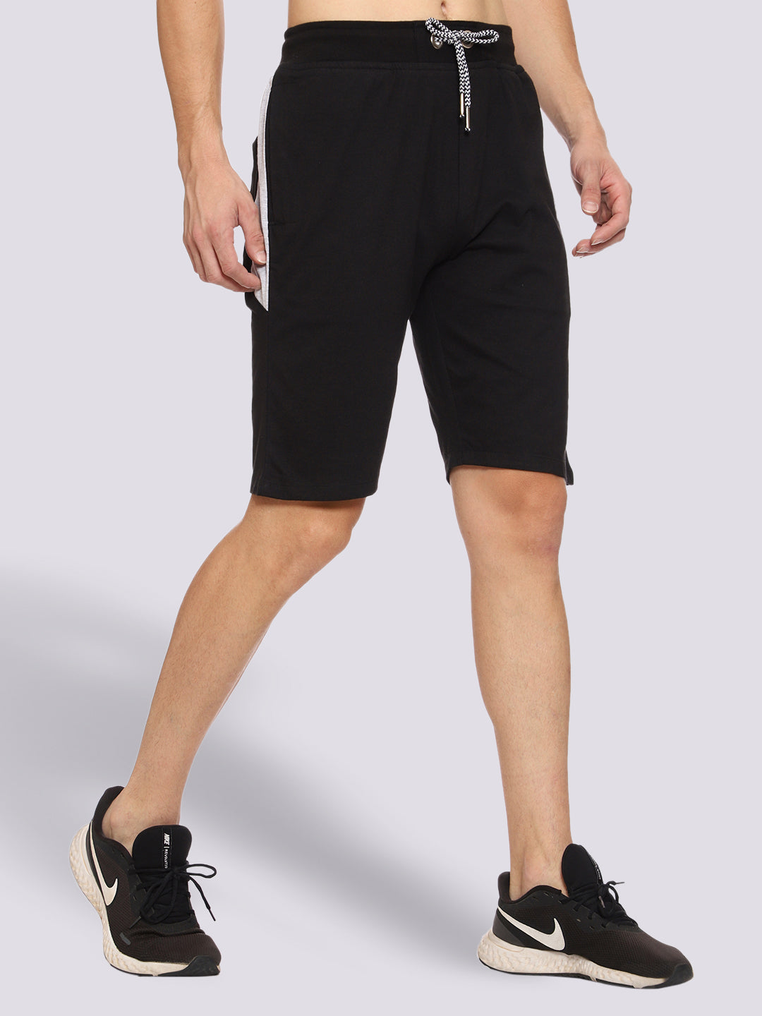 Black Color-Blocked Shorts For Men