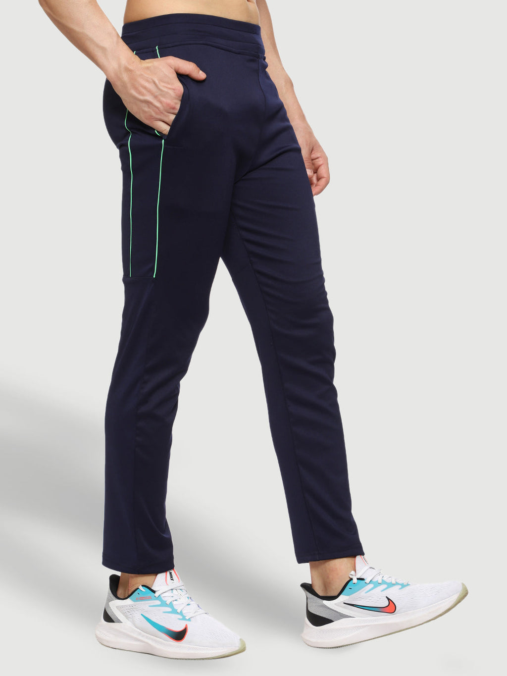 Rapid Dry Blue Solid Stripe Track Pant for Men