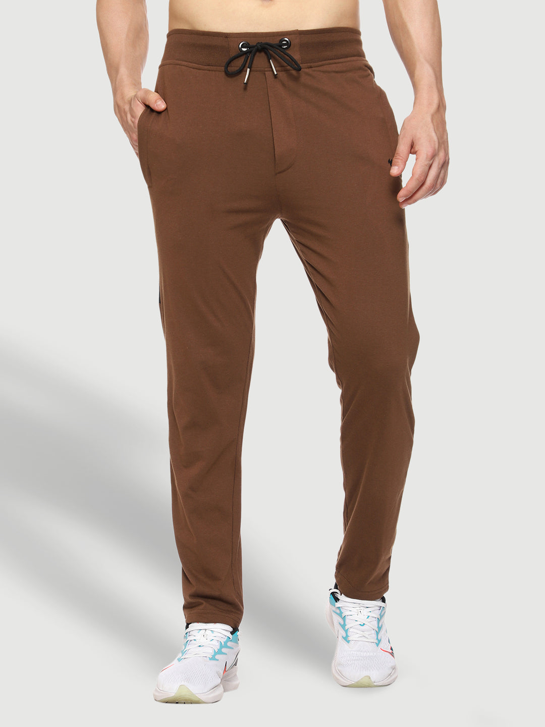 Brown Color-Blocked Cotton Track Pant for Men.