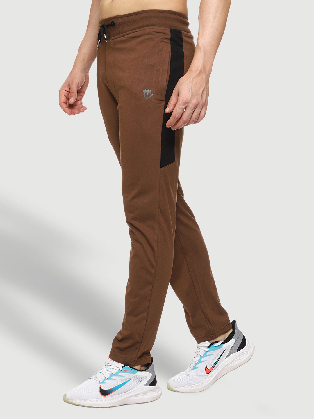 Brown Color-Blocked Cotton Track Pant for Men.