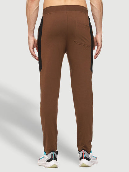 Brown Color-Blocked Cotton Track Pant for Men.