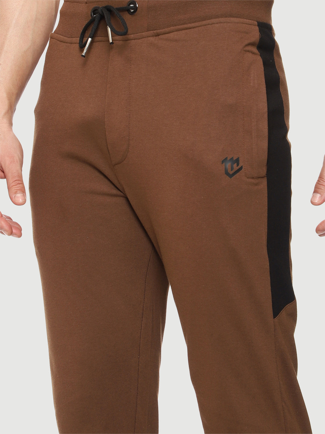 Brown Color-Blocked Cotton Track Pant for Men.