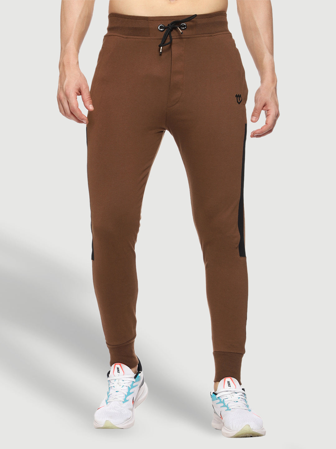 Brown Close Bottom Cotton Track Pant for Men