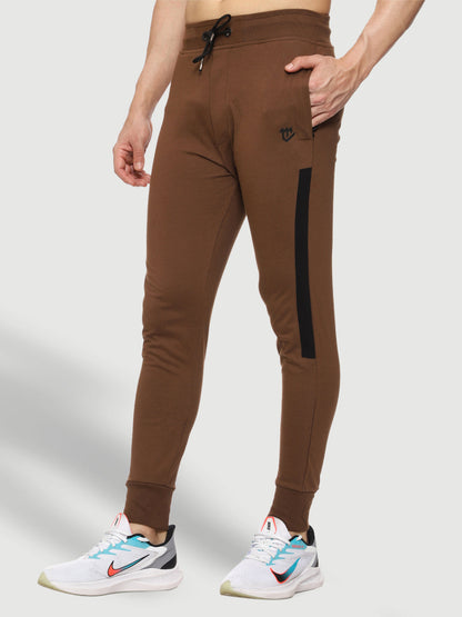 Brown Close Bottom Cotton Track Pant for Men