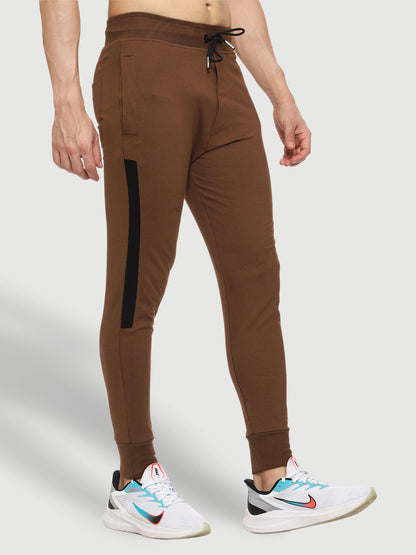 Brown Close Bottom Cotton Track Pant for Men