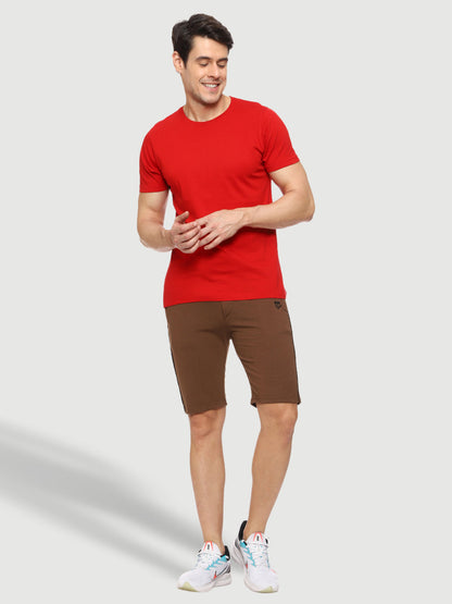 Side Piping Brown Shorts For Men