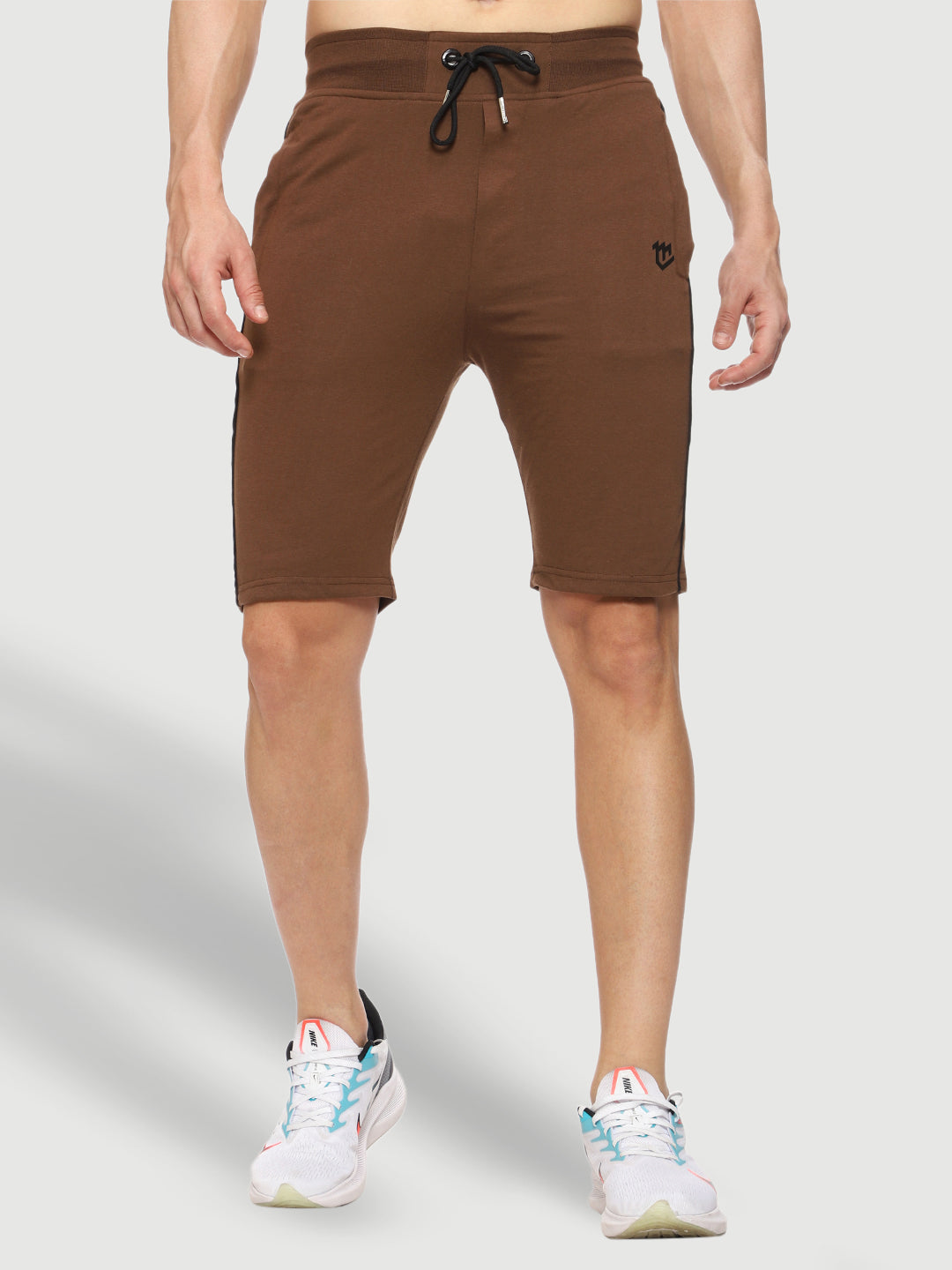 Side Piping Brown Shorts For Men