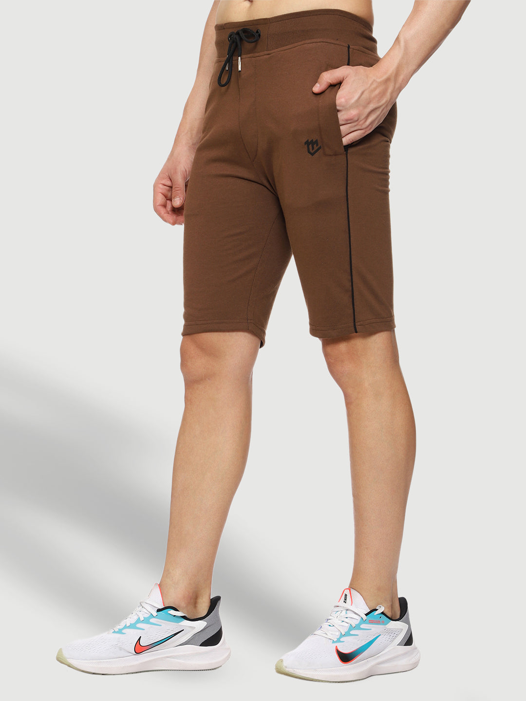 Side Piping Brown Shorts For Men