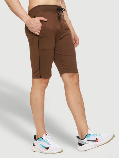 Side Piping Brown Shorts For Men