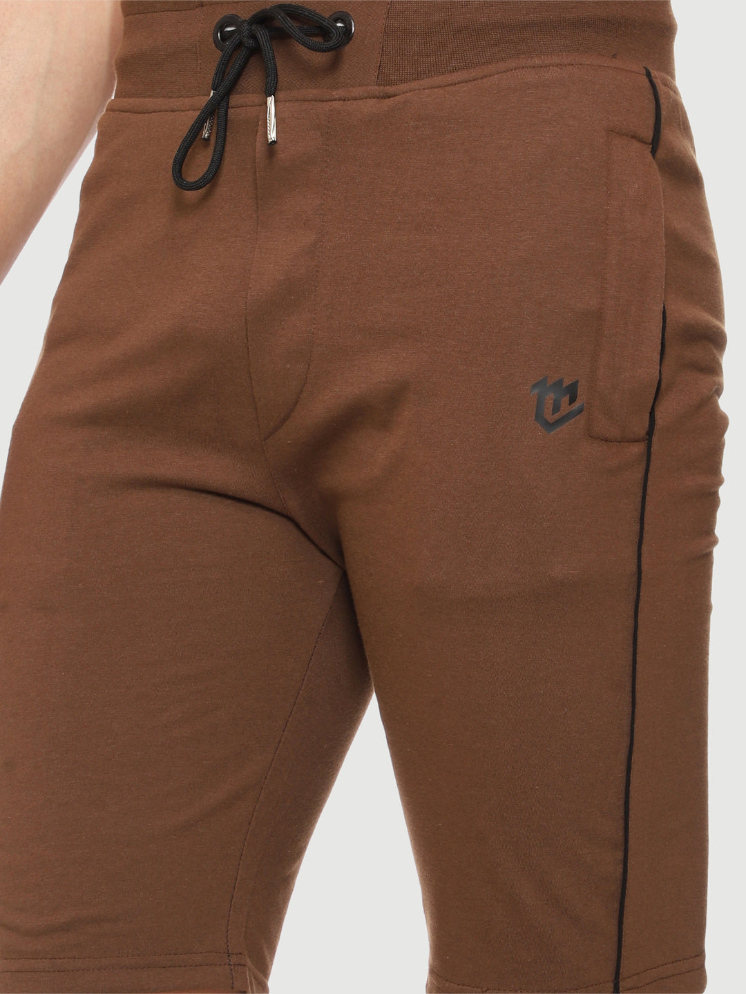 Side Piping Brown Shorts For Men