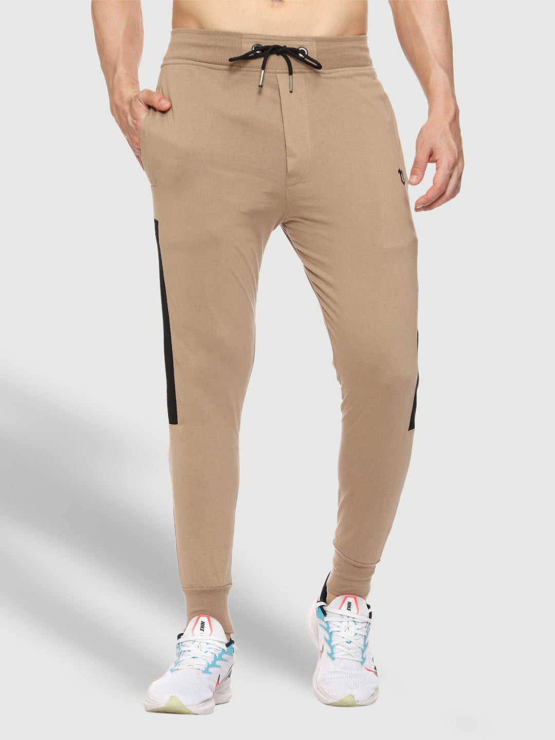 Beige Close Bottom Cotton Track Pant for Men
