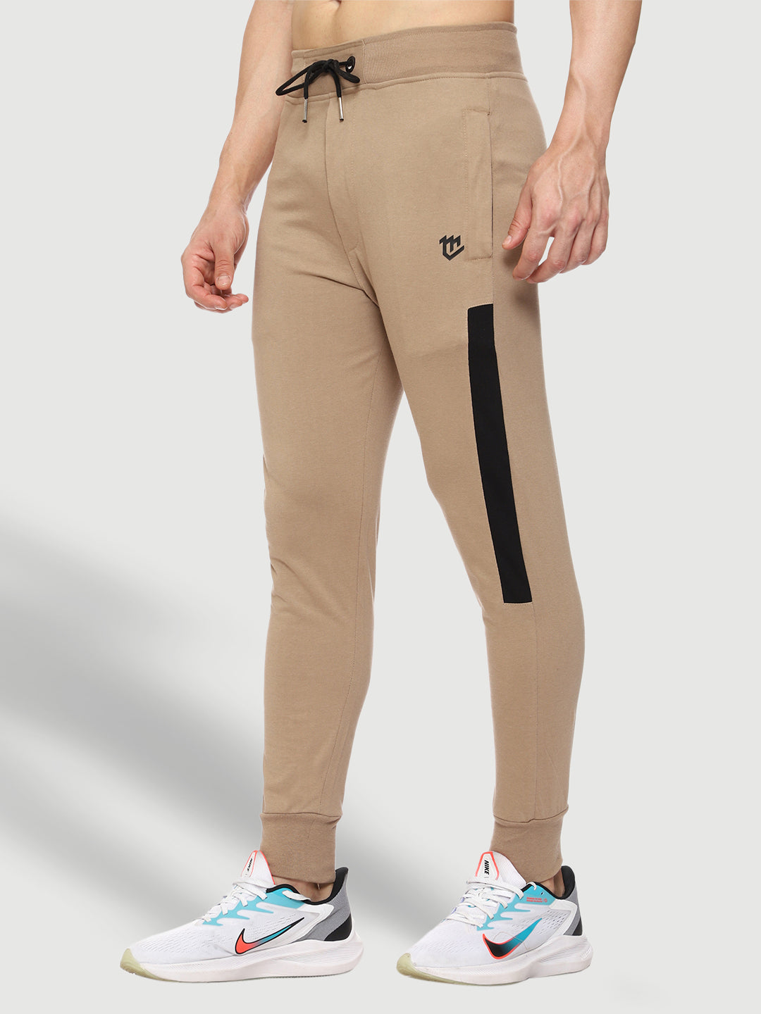 Beige Close Bottom Cotton Track Pant for Men