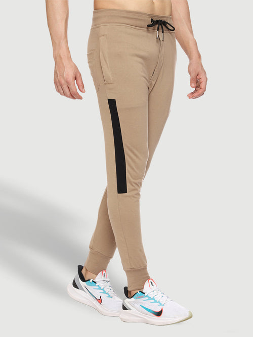 Beige Close Bottom Cotton Track Pant for Men
