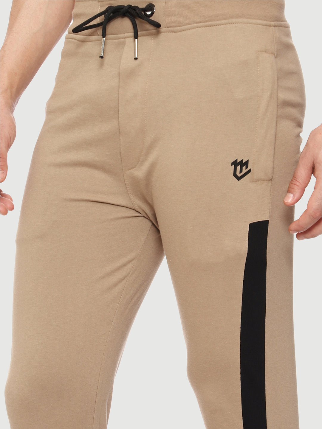 Beige Close Bottom Cotton Track Pant for Men