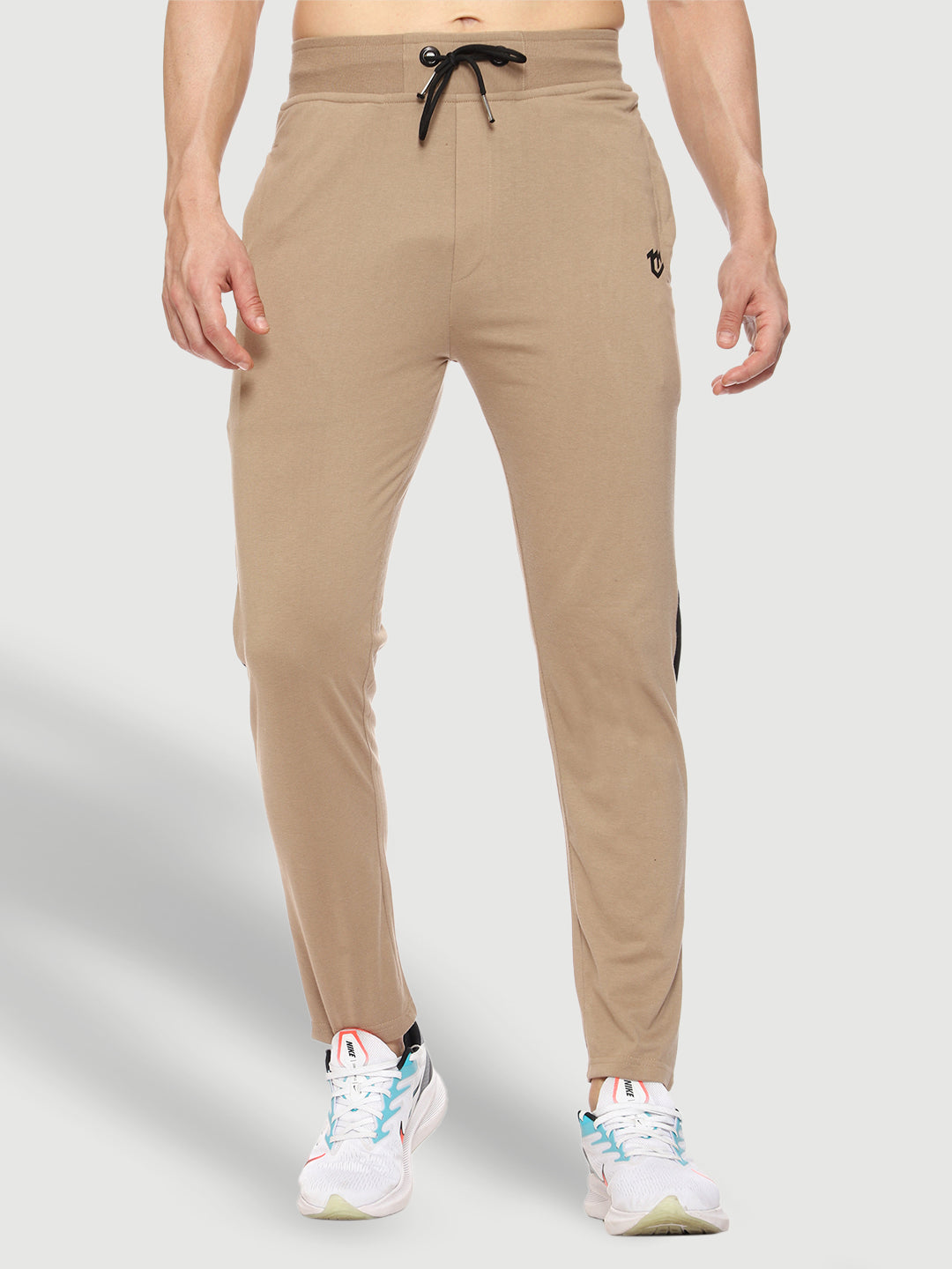 Beige Side Stripe Cotton Track Pant for Men