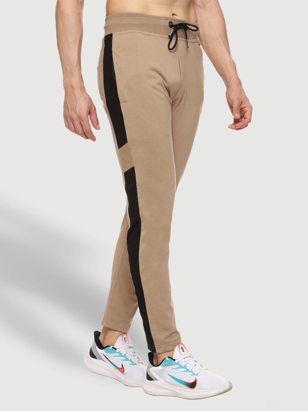 Beige Side Stripe Cotton Track Pant for Men