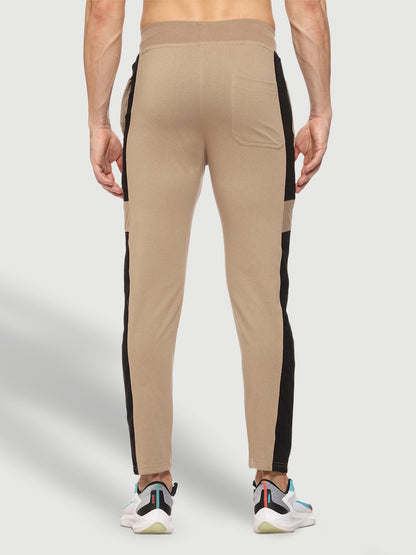 Beige Side Stripe Cotton Track Pant for Men