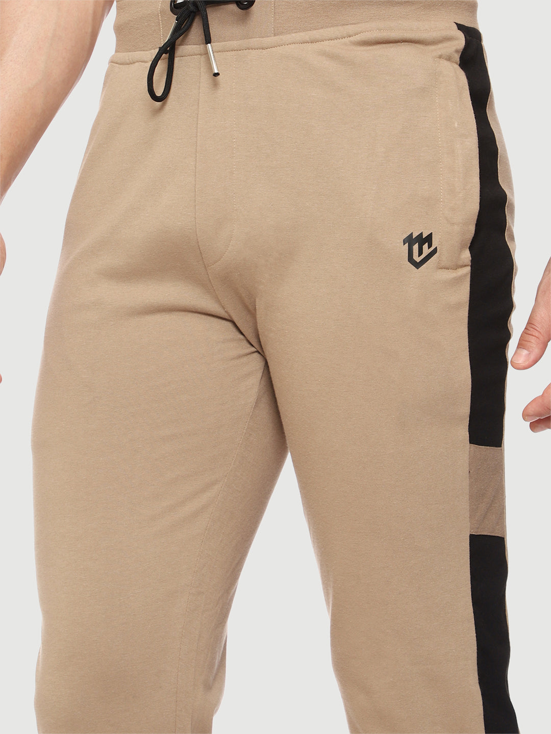 Beige Side Stripe Cotton Track Pant for Men