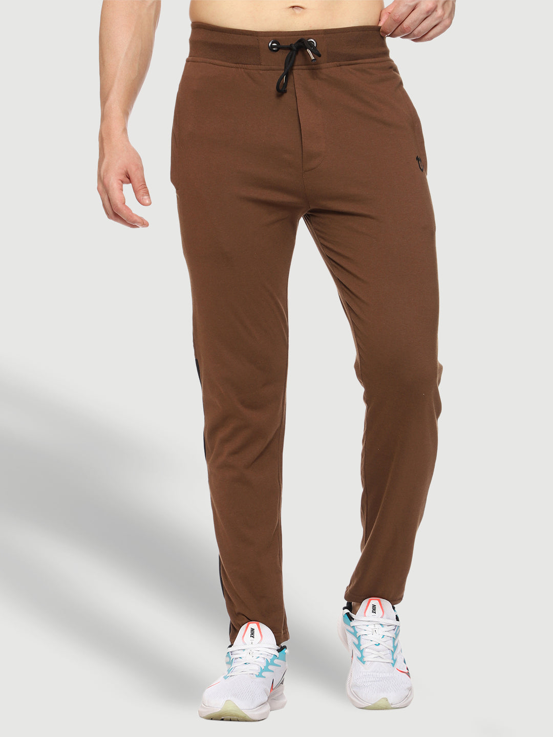 Brown Side Stripe Cotton Track Pant for Men