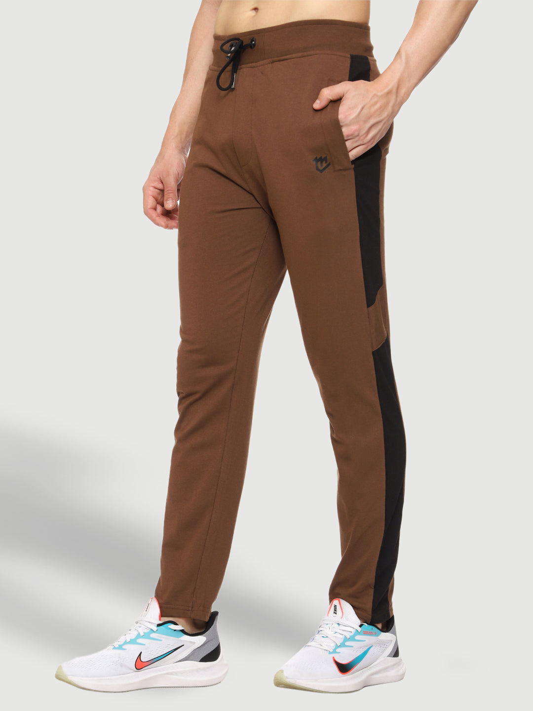 Brown Side Stripe Cotton Track Pant for Men